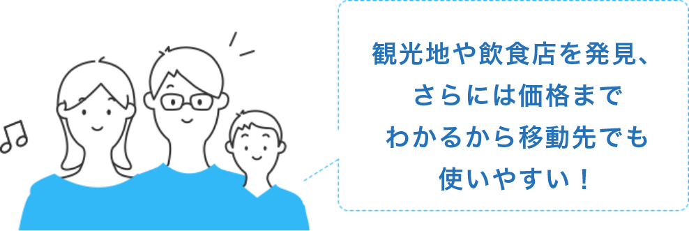 観光地や飲食店を発見、さらには価格までわかるから移動先でも使いやすい！